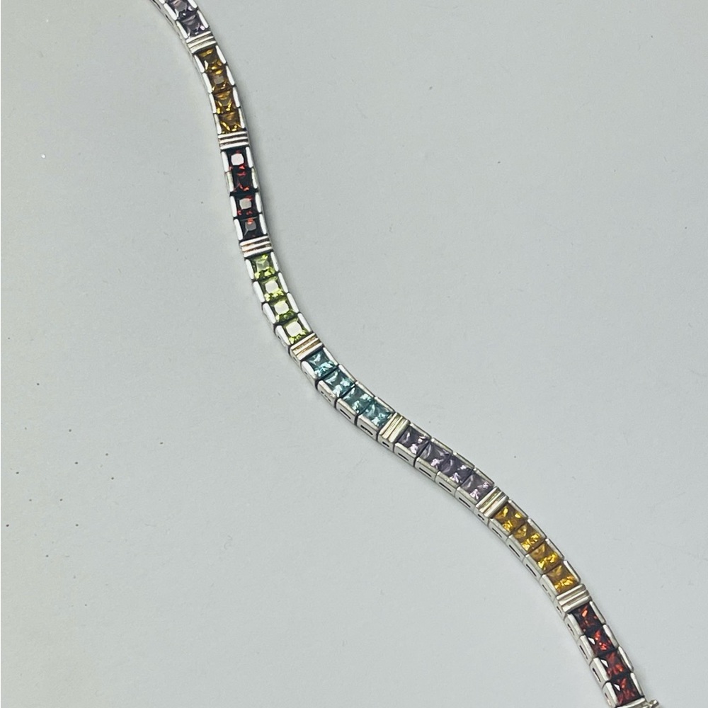 Vintage Sterling Silver Gemstones Tennis Bracelet - Picture 6 of 9